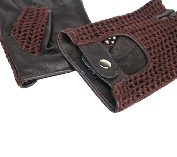 Grote foto swift vintage vingerloze crochet leren handschoenen bruin motoren kleding