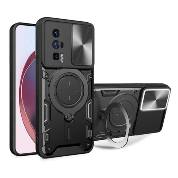 Grote foto xiaomi poco f5 5g hoesje met ring kickstand en magneet schokbestendig cover case zwart telecommunicatie mobieltjes