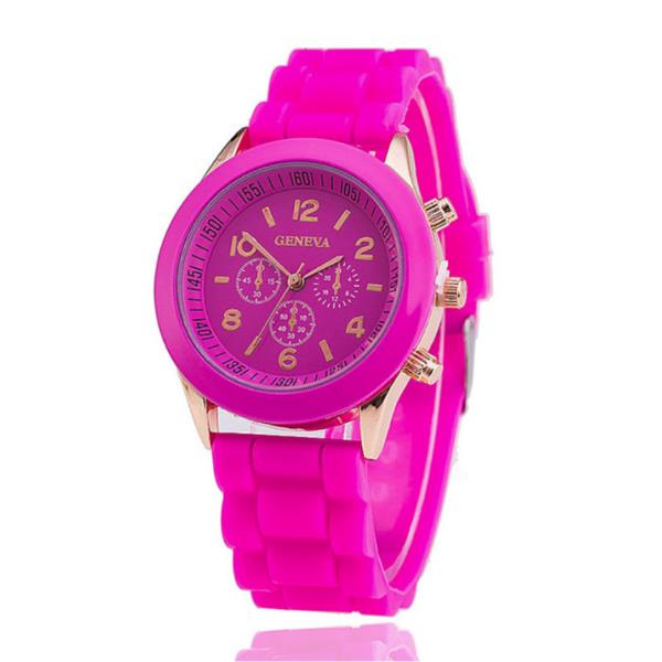 Grote foto jelly horloge voor dames kwarts uurwerk silicoon bandje donkerroze kleding dames horloges
