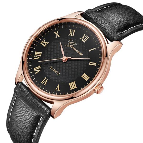 Grote foto klassiek horloge voor heren kwarts uurwerk leren bandje rose gold kleding dames horloges