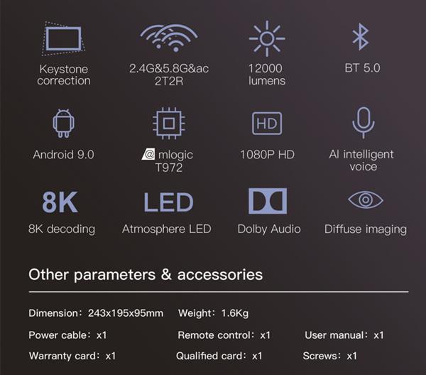 Grote foto beamer projector 4k 8k dolby android 12.000 lumen wifi 5g bt5.0 zwart audio tv en foto videoprojectoren