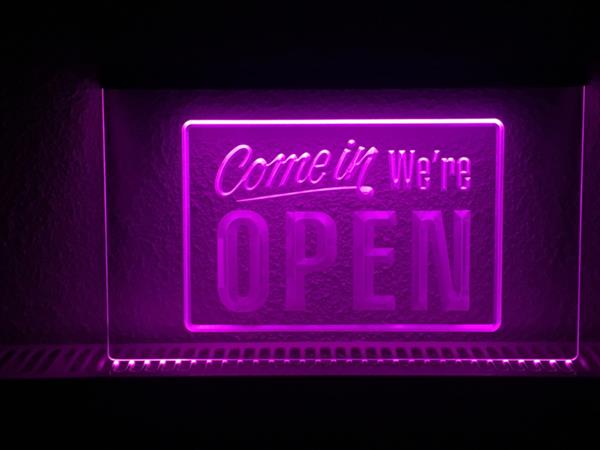 Grote foto open neon bord lamp led verlichting reclame lichtbak 22 come in paars huis en inrichting overige