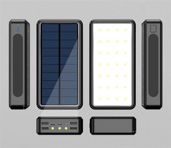 Grote foto powerbank power bank 50.000 mah snellader oplader zonnepaneel 4x usb zwart telecommunicatie batterijen en accu