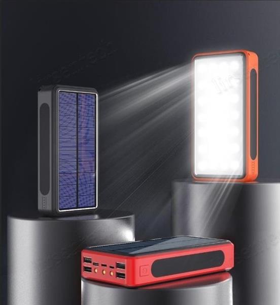Grote foto powerbank power bank 50.000 mah snellader oplader zonnepaneel 4x usb zwart telecommunicatie batterijen en accu