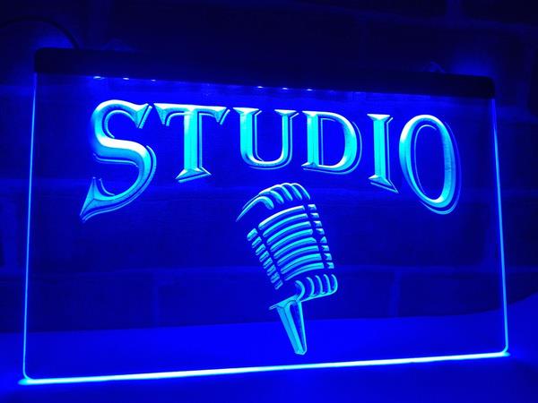 Grote foto studio microfoon neon bord lamp led cafe verlichting reclame lichtbak blauw huis en inrichting overige