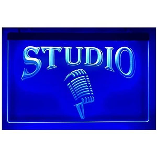Grote foto studio microfoon neon bord lamp led cafe verlichting reclame lichtbak blauw huis en inrichting overige