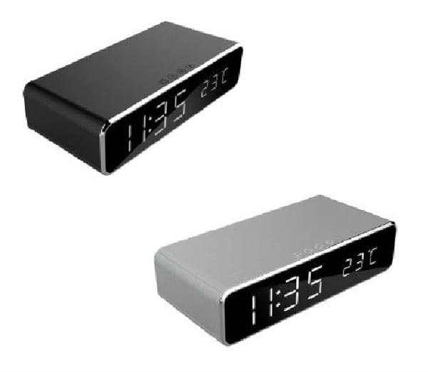 Grote foto wekker klok draadloze oplader draadloos qi snellader lader zilver telecommunicatie opladers en autoladers