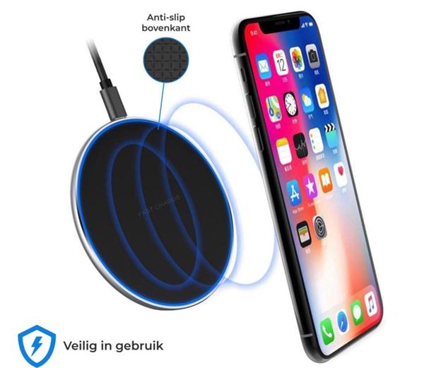 Grote foto draadloze oplader draadloos lader fast charger aluminium 10w zwart telecommunicatie opladers en autoladers