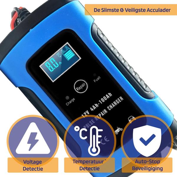 Grote foto accu druppel lader druppellader auto acculader 12v lcd display blauw auto onderdelen accessoire delen