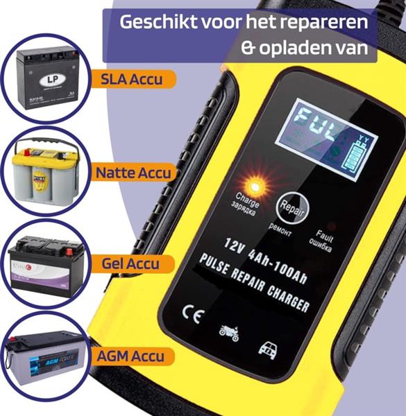 Grote foto accu druppel lader druppellader auto acculader 12v lcd display geel auto onderdelen accessoire delen