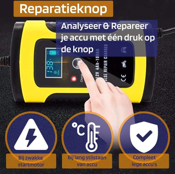 Grote foto accu druppel lader druppellader auto acculader 12v lcd display geel auto onderdelen accessoire delen