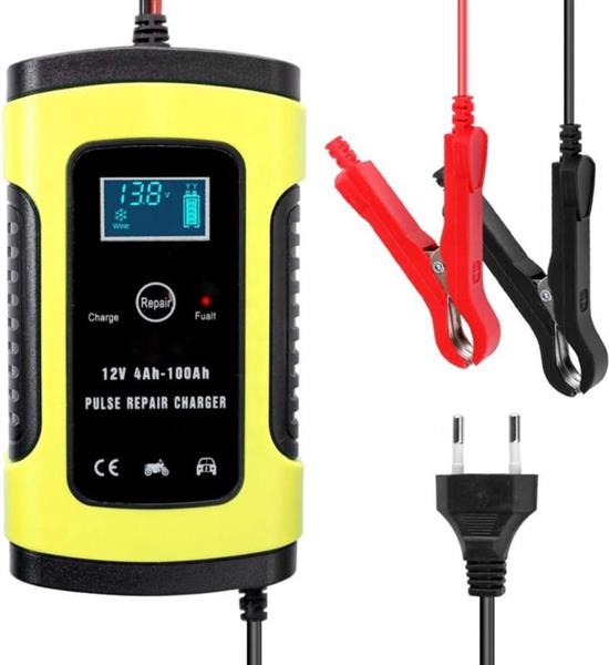 Grote foto accu druppel lader druppellader auto acculader 12v lcd display geel auto onderdelen accessoire delen