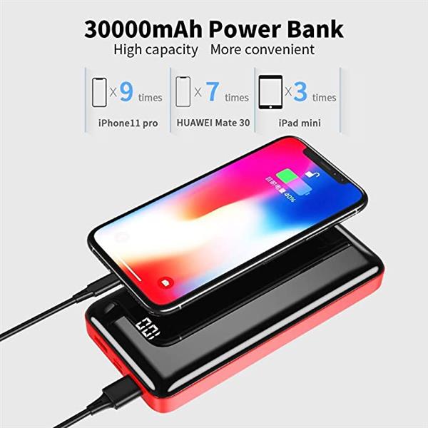 Grote foto powerbank 30.000 mah oplader snellader micro usb c led display rood zwart telecommunicatie batterijen en accu