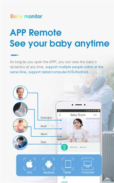 Grote foto wifi babyfoon 2k camera kinderkamer baby foon app 360 graden kinderen en baby babyfoons