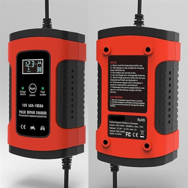 Grote foto accu druppel lader druppellader auto acculader 12v lcd display rood huis en inrichting woningdecoratie