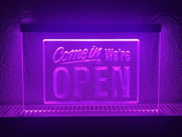 Grote foto open neon bord lamp led verlichting reclame lichtbak 28 come in roze huis en inrichting overige