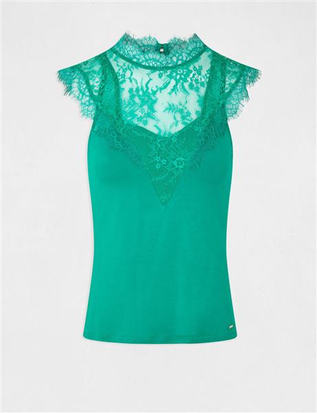 Grote foto short sleeved t shirt with lace 232 ding green kleding dames t shirts