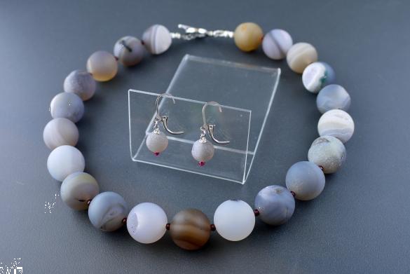 Grote foto grijze agaat ketting oorhanger set sieraden tassen en uiterlijk kettingen