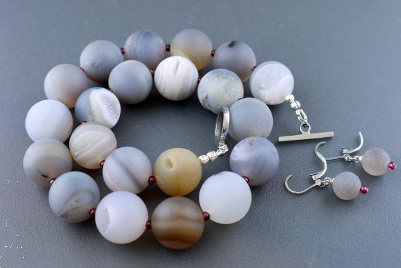 Grote foto grijze agaat ketting oorhanger set sieraden tassen en uiterlijk kettingen