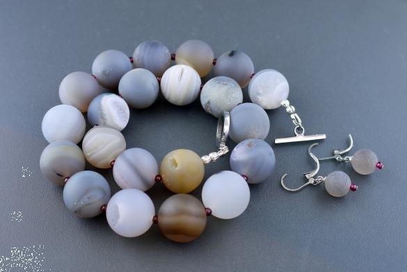 Grote foto grijze agaat ketting oorhanger set sieraden tassen en uiterlijk kettingen