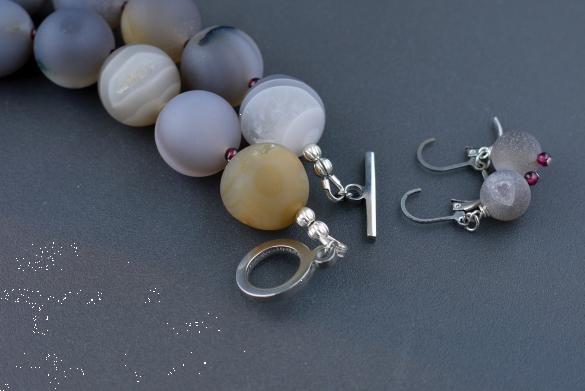 Grote foto grijze agaat ketting oorhanger set sieraden tassen en uiterlijk kettingen