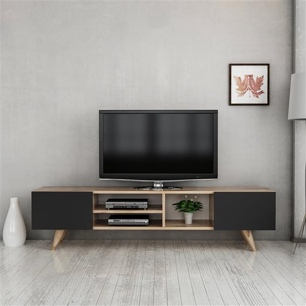 Grote foto en.casa tv meubel assens 160x31x40 cm eiken en zwart huis en inrichting overige