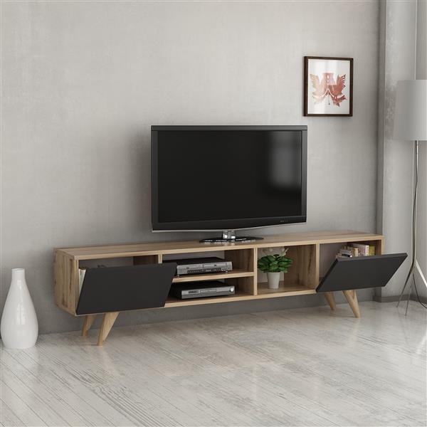 Grote foto en.casa tv meubel assens 160x31x40 cm eiken en zwart huis en inrichting overige