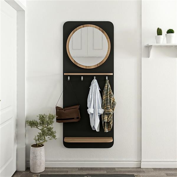 Grote foto en.casa wandkapstok met spiegel helsinge 150x60x15 cm zwart en houtkleurig huis en inrichting overige