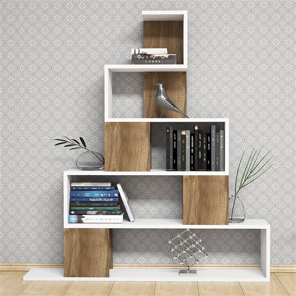 Grote foto en.casa boekenkast schap hals 131x120x22 cm wit walnootkleurig huis en inrichting overige