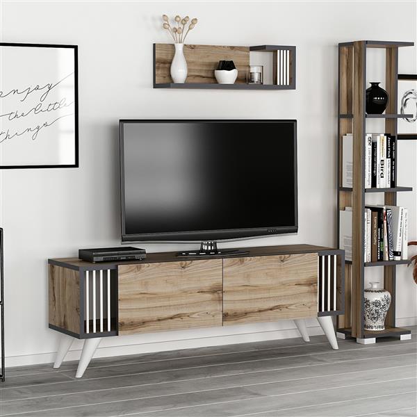 Grote foto en.casa tv meubel met plank albertslund 120x31x42 cm eiken huis en inrichting overige