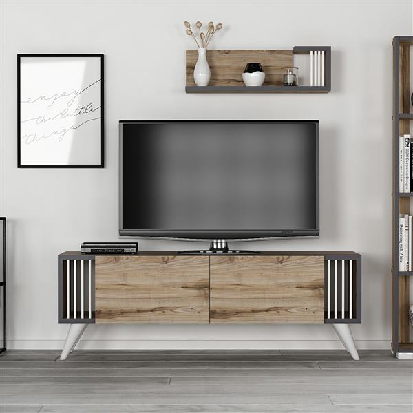 Grote foto en.casa tv meubel met plank albertslund 120x31x42 cm eiken huis en inrichting overige