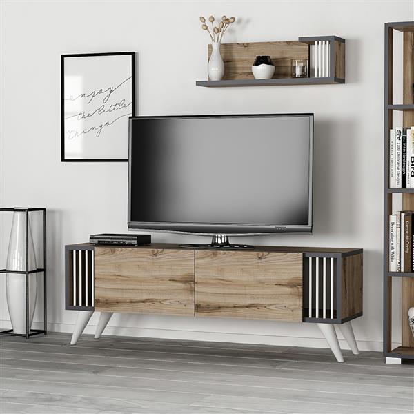 Grote foto en.casa tv meubel met plank albertslund 120x31x42 cm eiken huis en inrichting overige