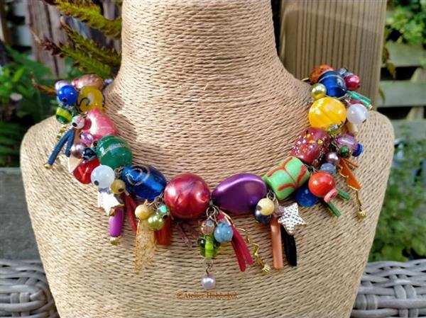 Grote foto korte ibiza style ketting in herfsttinten sieraden tassen en uiterlijk kettingen