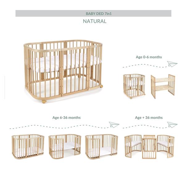 Grote foto multifunctioneel 7 in 1 babybed peuterbed grijs incl. matras grijs kinderen en baby complete kinderkamers