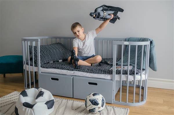 Grote foto multifunctioneel 7 in 1 babybed peuterbed grijs incl. matras grijs kinderen en baby complete kinderkamers