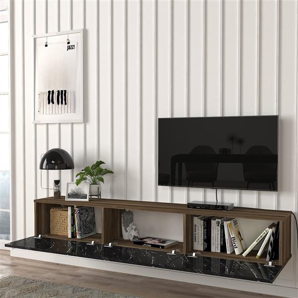 Grote foto en.casa tv meubel vihti zwevend 180x31x29 5 cm walnootkleurig en marmer zwart huis en inrichting overige