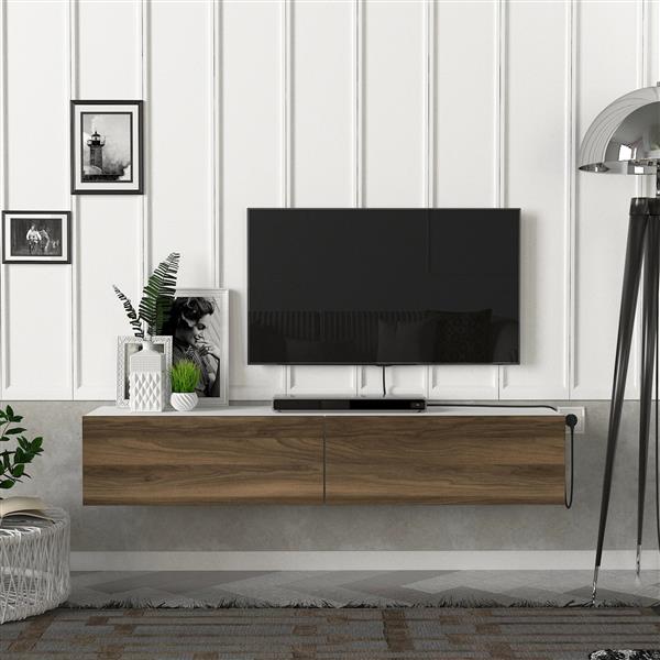 Grote foto en.casa tv meubel toivakka zwevend 135x31x25 cm wit en walnootkleurig huis en inrichting overige