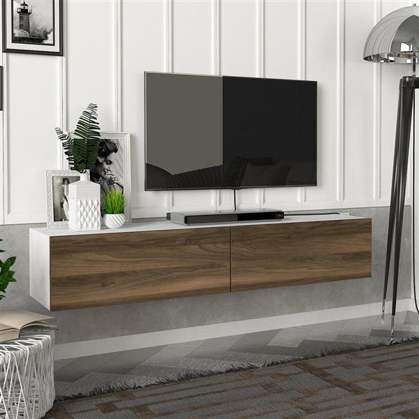 Grote foto en.casa tv meubel toivakka zwevend 135x31x25 cm wit en walnootkleurig huis en inrichting overige