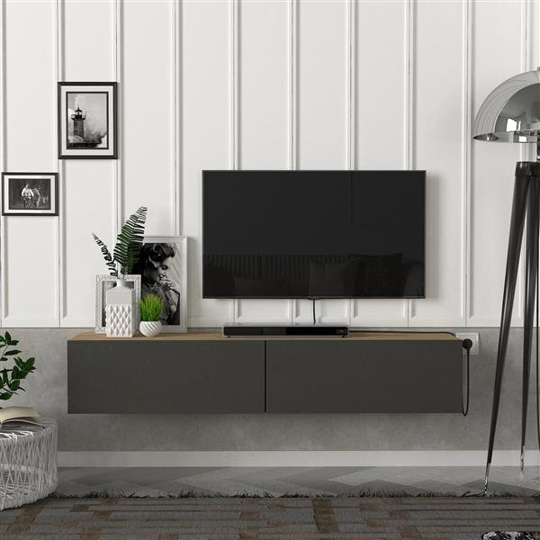 Grote foto en.casa tv meubel toivakka zwevend 135x31x25 cm eiken en antraciet huis en inrichting overige