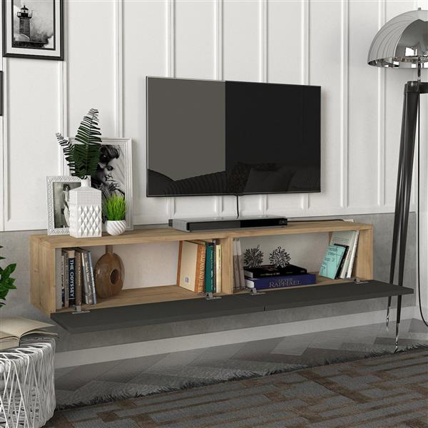 Grote foto en.casa tv meubel toivakka zwevend 135x31x25 cm eiken en antraciet huis en inrichting overige