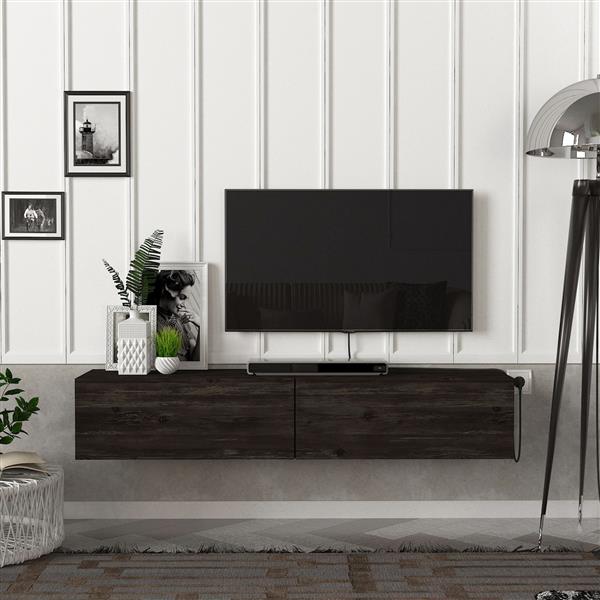 Grote foto en.casa tv meubel toivakka zwevend 135x31x25 cm eiken zwart huis en inrichting overige
