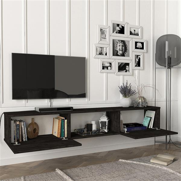 Grote foto en.casa tv meubel paltamo zwevend 180x31x29 5 cm eiken zwart huis en inrichting overige