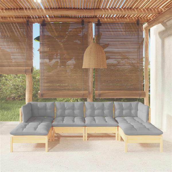 Grote foto vidaxl 6 delige loungeset met grijze kussens grenenhout tuin en terras tuinmeubelen