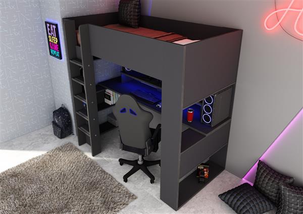 Grote foto the cube 5055 gamingbed hoogslaper 90x200 antraciet trasman kinderen en baby complete kinderkamers