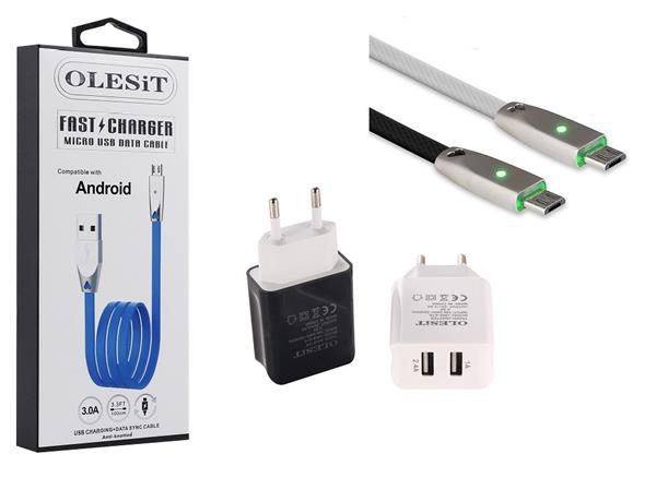 Grote foto olesit 2 poorten usb oplader 3.1a fast charge snellader micro usb kabel 1mtr 3.0a geschikt voo telecommunicatie opladers en autoladers
