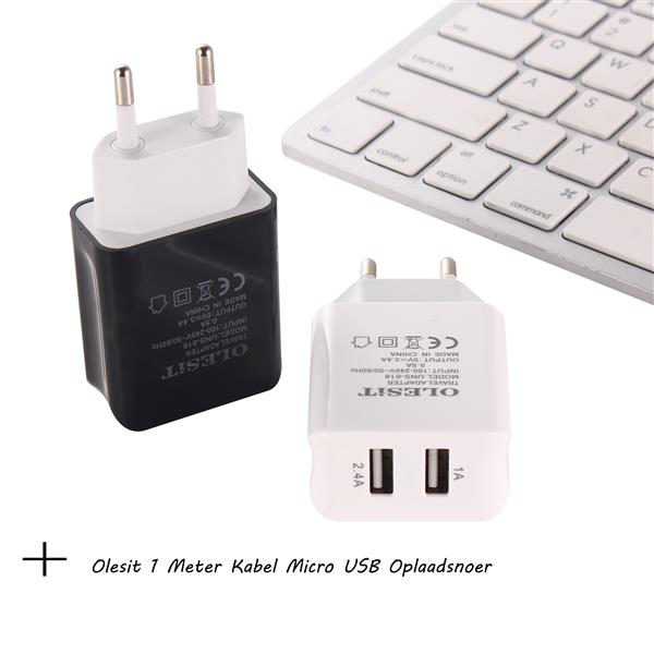Grote foto olesit thuislader 3.4a 17w fast charge adapter 2 poort snellader micro usb 1m kabel wit telecommunicatie opladers en autoladers