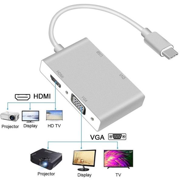 Grote foto drphone ddh2 4 in 1 adapter hub voor laptop smartphone tablet usb c naar vga 4k dvi 4k computers en software overige computers en software