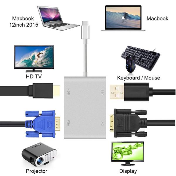 Grote foto drphone ddh2 4 in 1 adapter hub voor laptop smartphone tablet usb c naar vga 4k dvi 4k computers en software overige computers en software