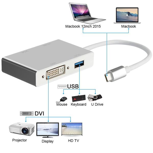 Grote foto drphone ddh2 4 in 1 adapter hub voor laptop smartphone tablet usb c naar vga 4k dvi 4k computers en software overige computers en software