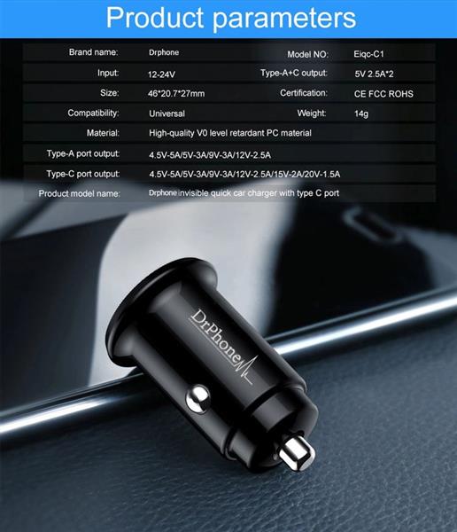 Grote foto drphone invisible pro autolader 30w usb c met pd power delivery power iphone ipad kabel telecommunicatie opladers en autoladers